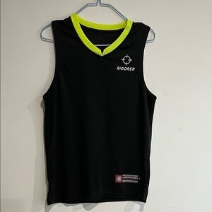 RIGORER Black Athletic Sleeveless Top with Neon Yellow Trim